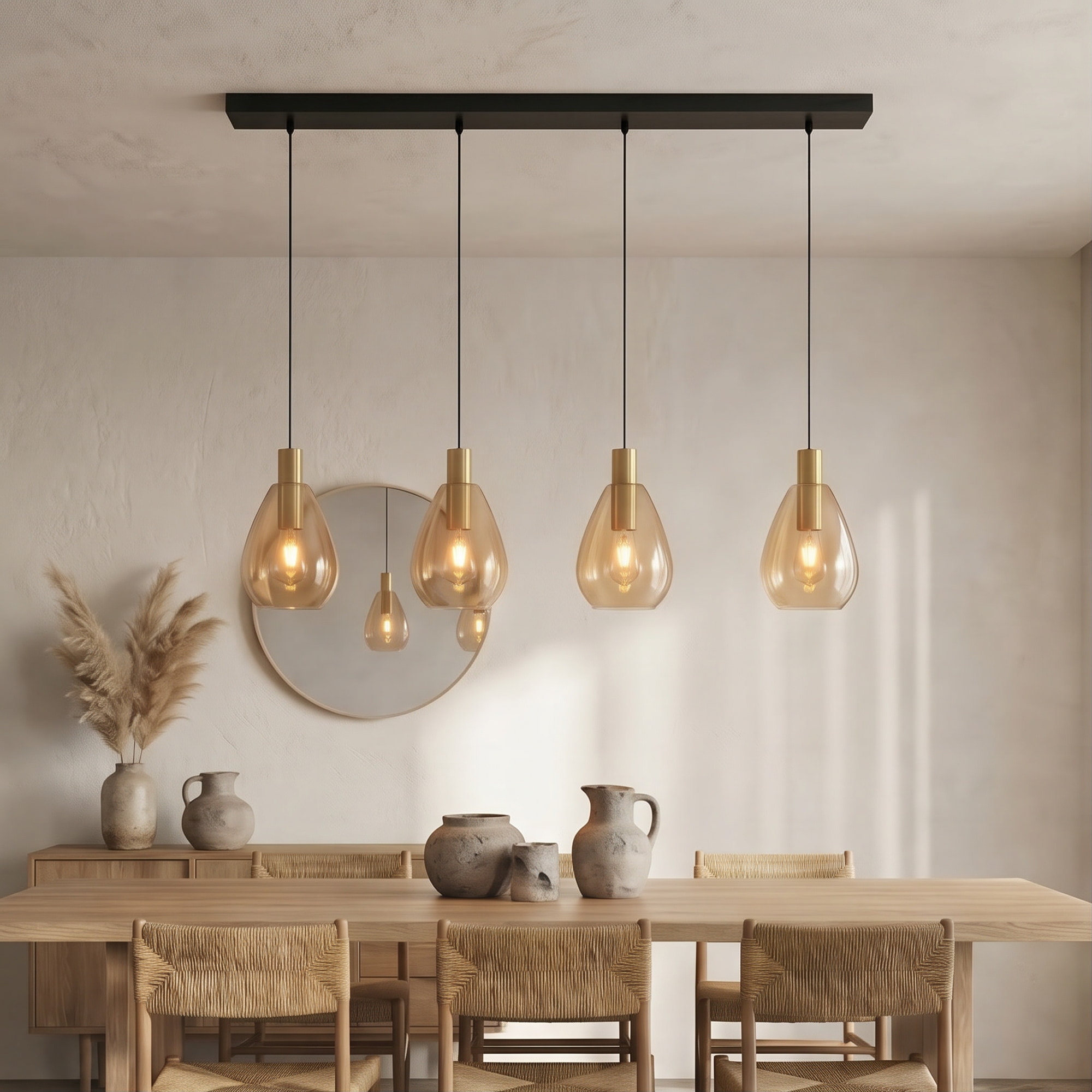 BASE Hanglamp Aislynn 4-lamps Glas - Amber
