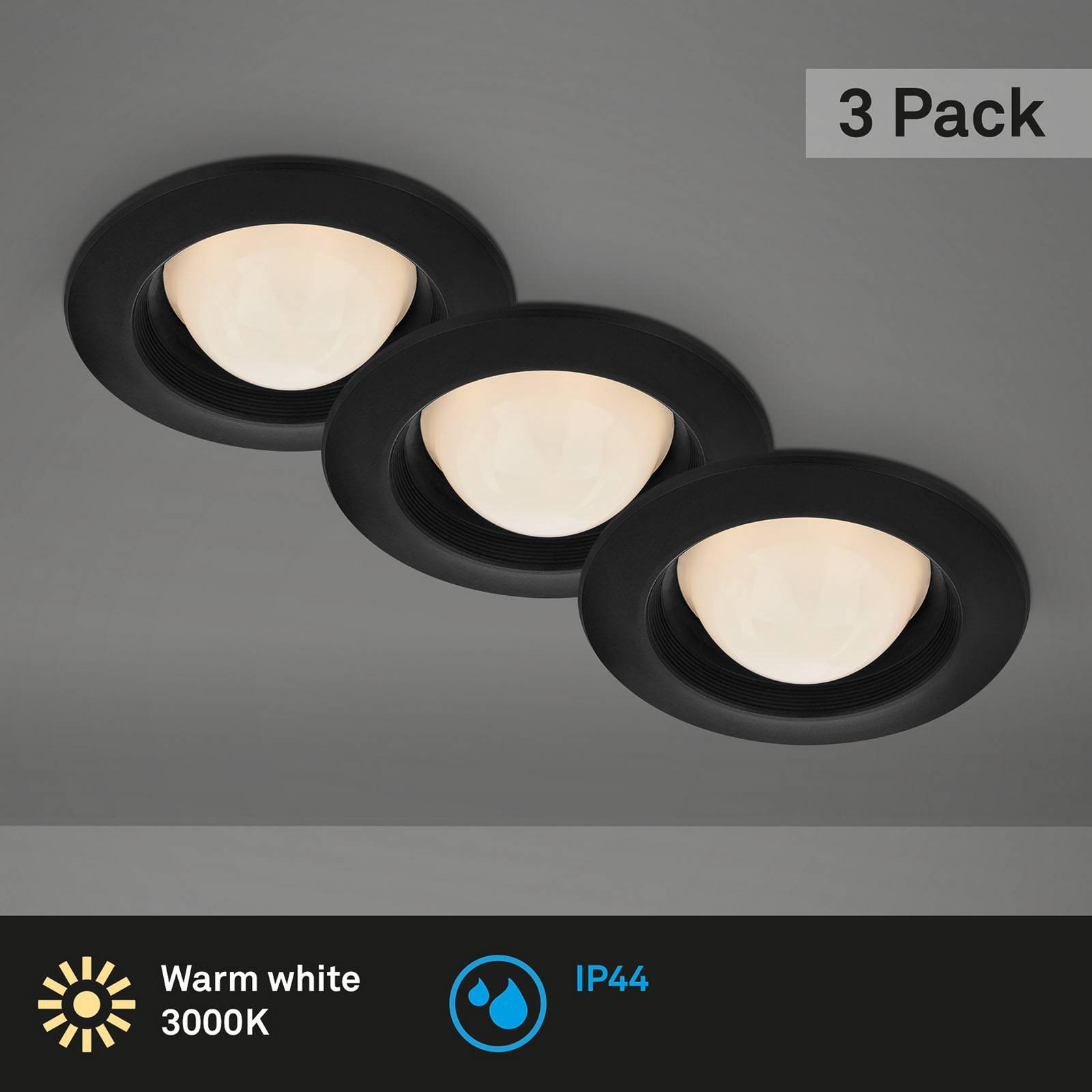 Briloner LED inbouwspot Carro, set van 3, 3.000K, zwart – Lampen24