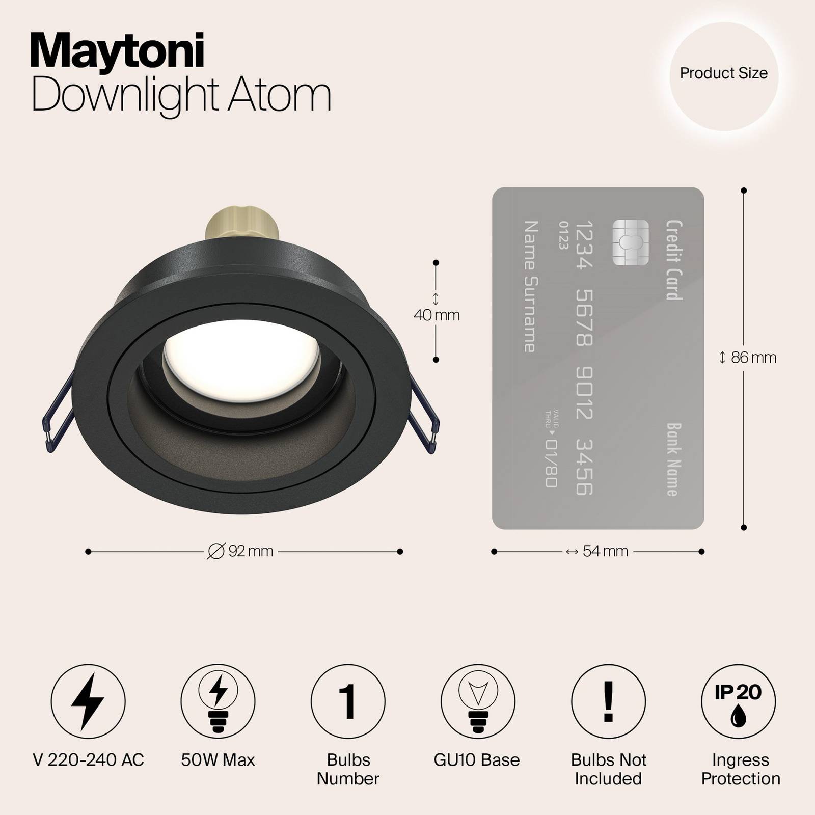 Maytoni Inbouwlamp Akron, instelbaar, rond, zwart – Lampen24