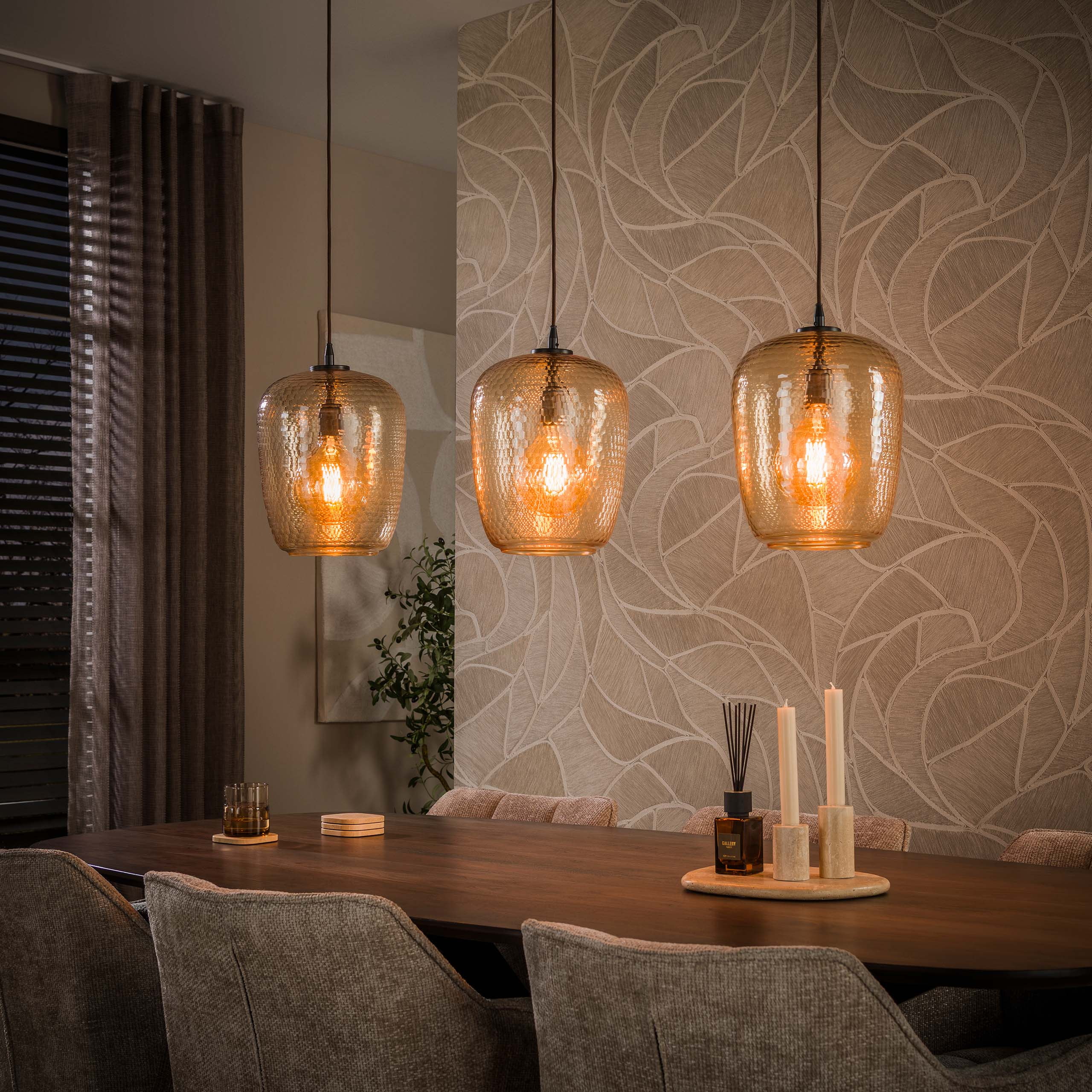 LifestyleFurn Hanglamp Caitlynn 3-lamps - Amber