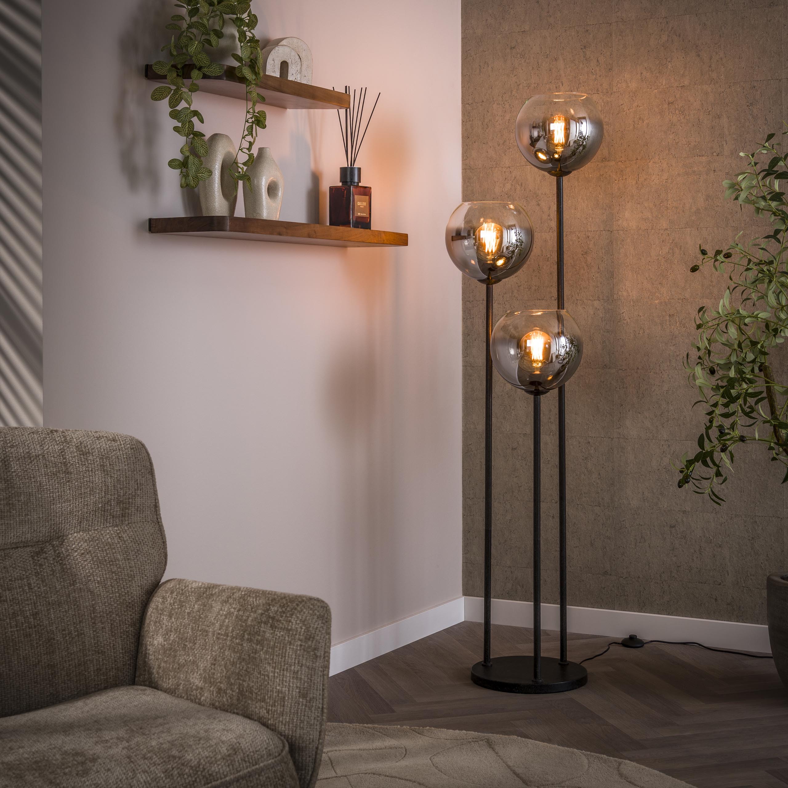 LifestyleFurn Vloerlamp Wynetta 3-lamps - Grijs