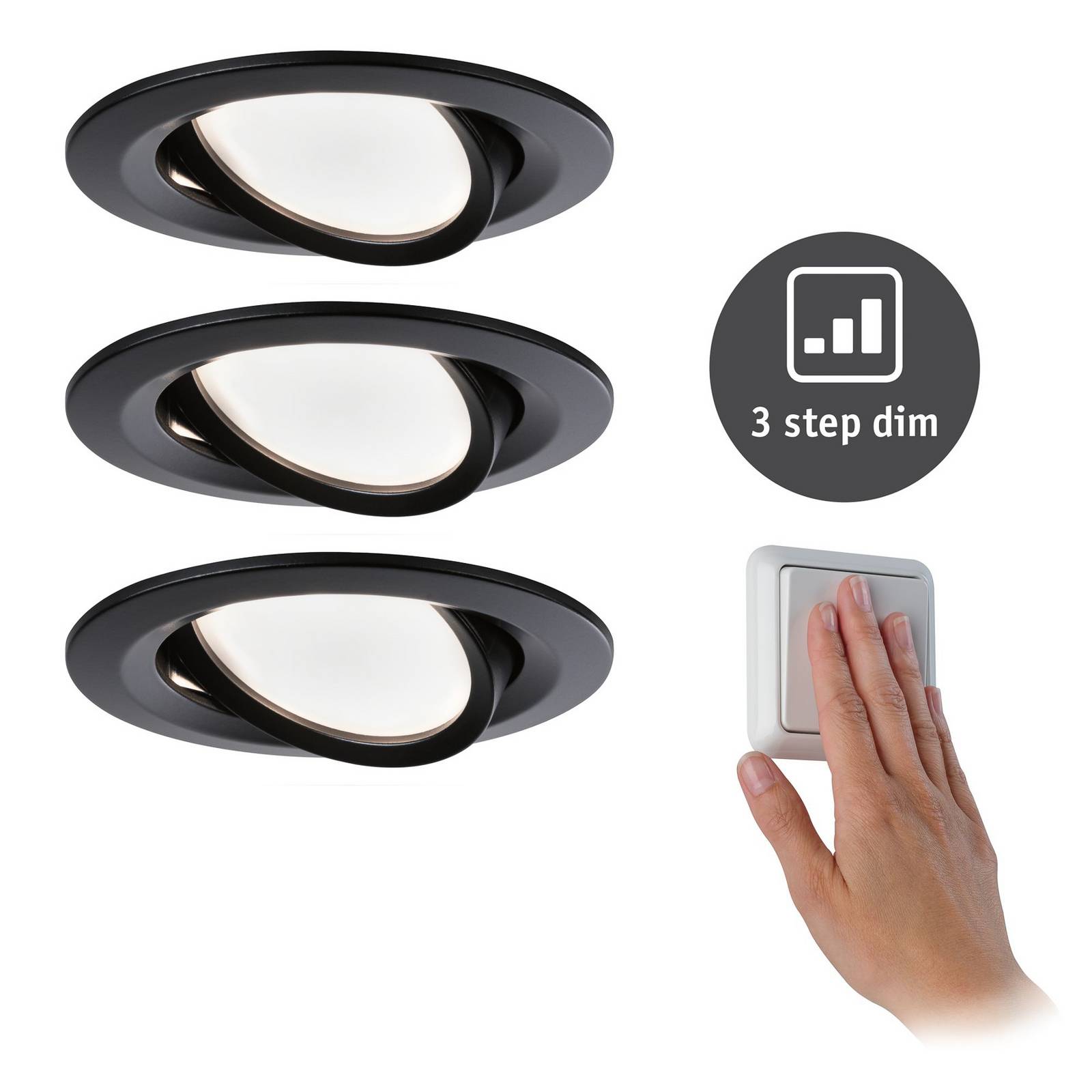 Paulmann Nova Coin 3-voudige spot, rond, draaibaar, matzwart – Lampen24
