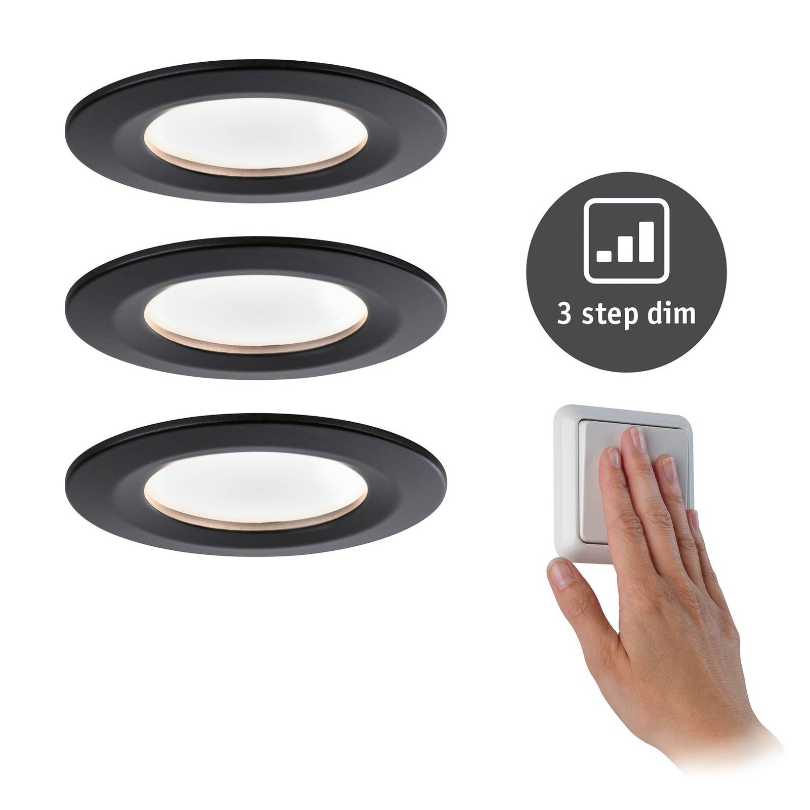 Paulmann Nova Coin 3x rond 3Stepdim star zwart – Lampen24
