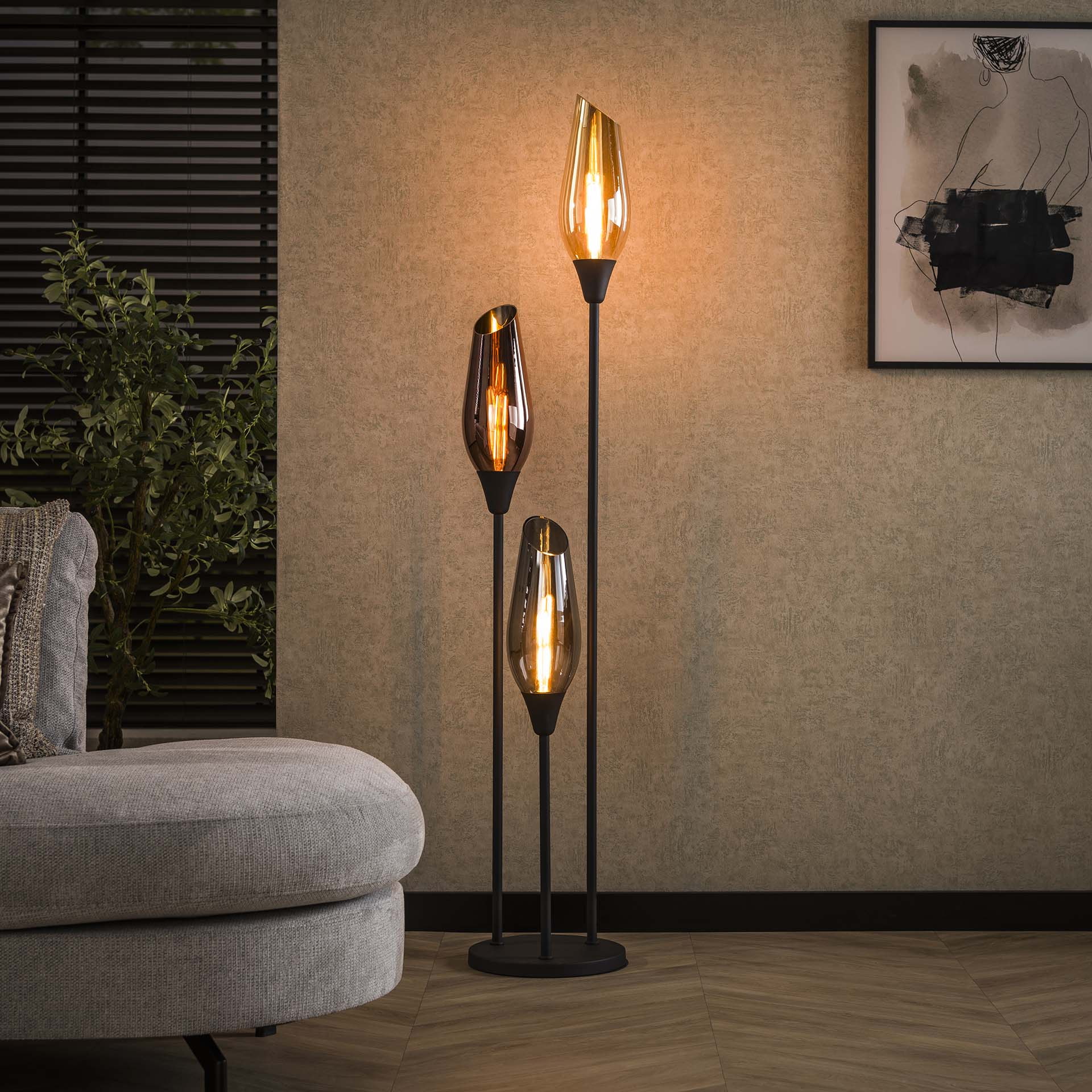 LifestyleFurn Vloerlamp Luvia Gemixt glas