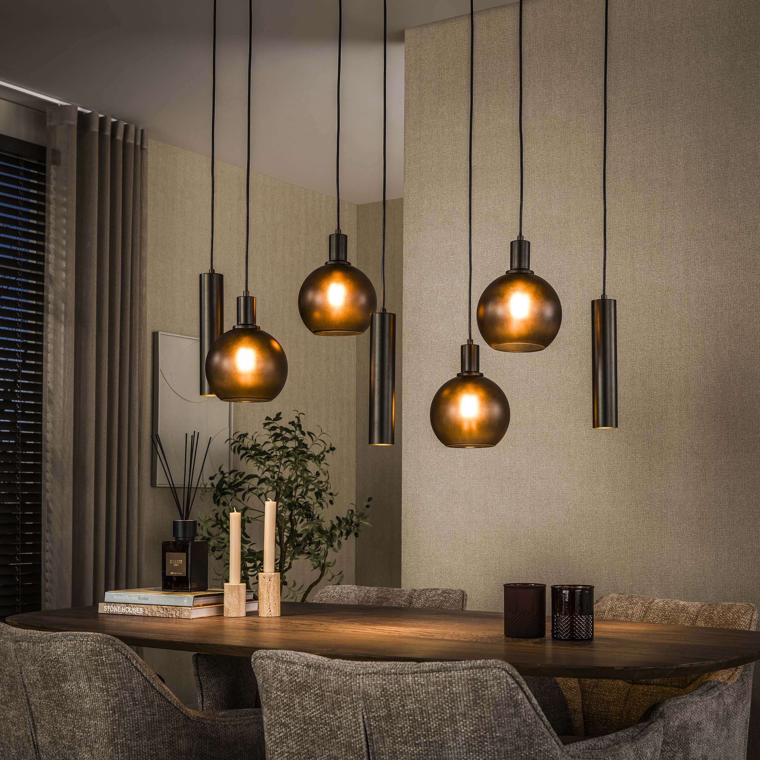 LifestyleFurn Hanglamp Janetta 4+3-lamps - Sienna Bruin