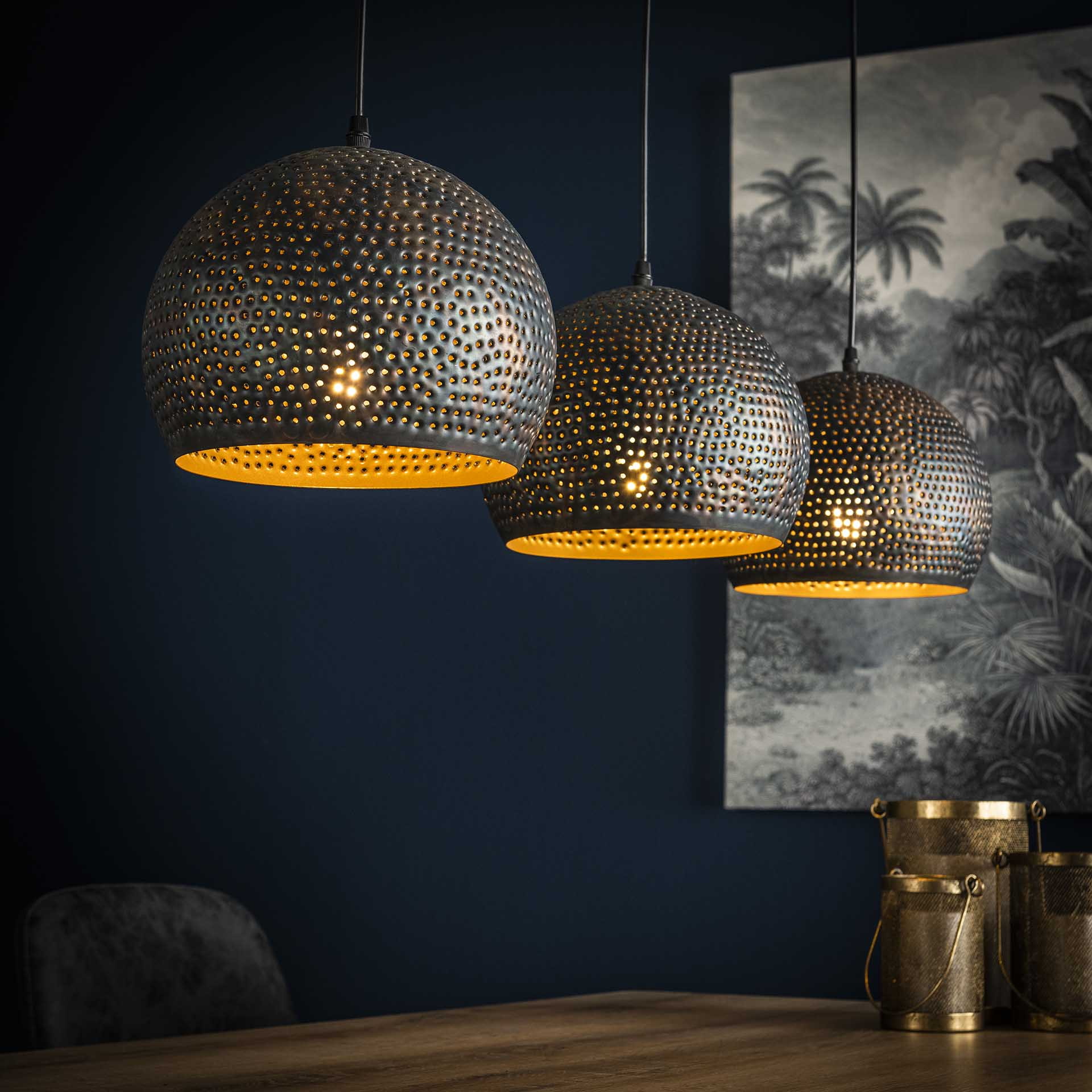 Hanglamp Murray 3-lamps - Zwart Bruin