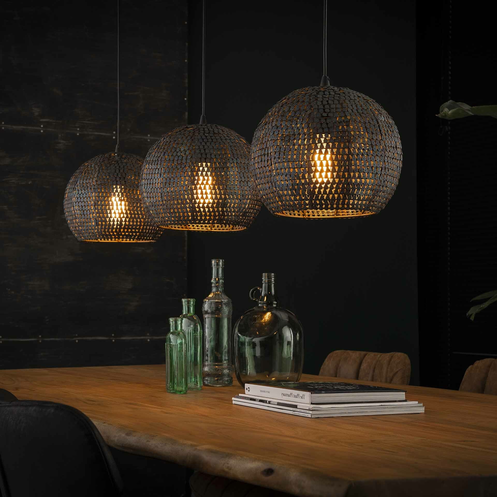 Hanglamp Goran 3-lamps - Zwart Bruin