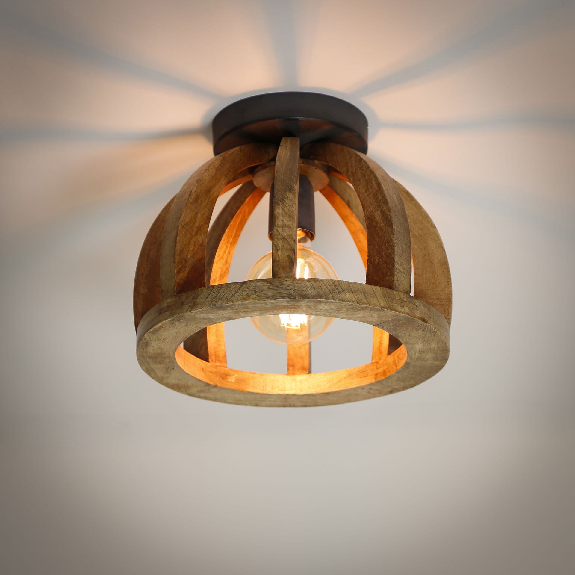 LifestyleFurn Plafondlamp Brenner Mangohout - Massief Mango Naturel