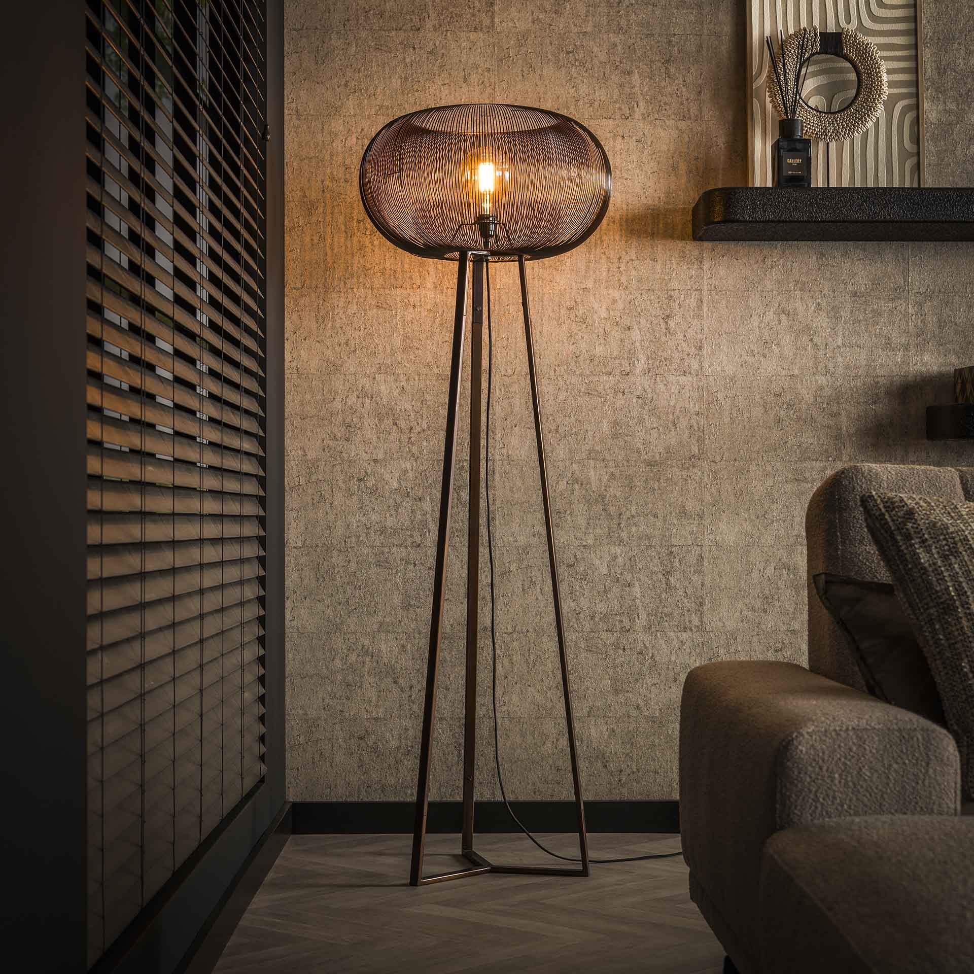 LifestyleFurn Vloerlamp Mallory 3-poot - Zwart Nikkel