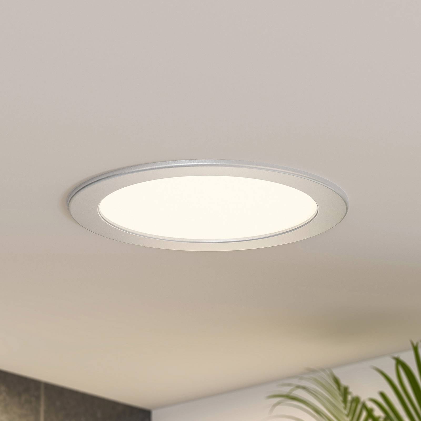 Prios LED inbouwlamp Cadance, zilver, 22 cm, CCT, IP44 – Lampen24