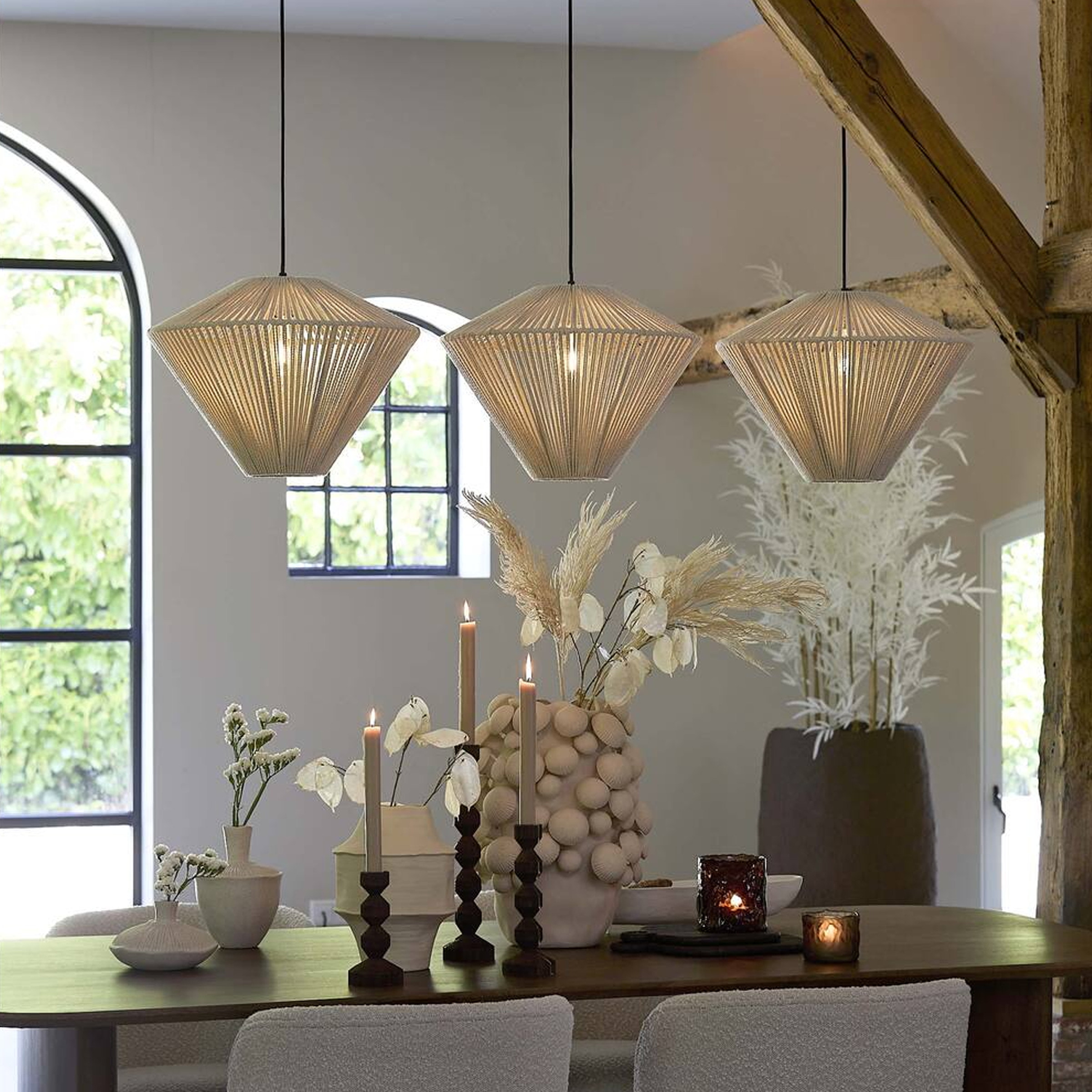Light & Living Hanglamp Felida 3-lamps - Crème - Japandi